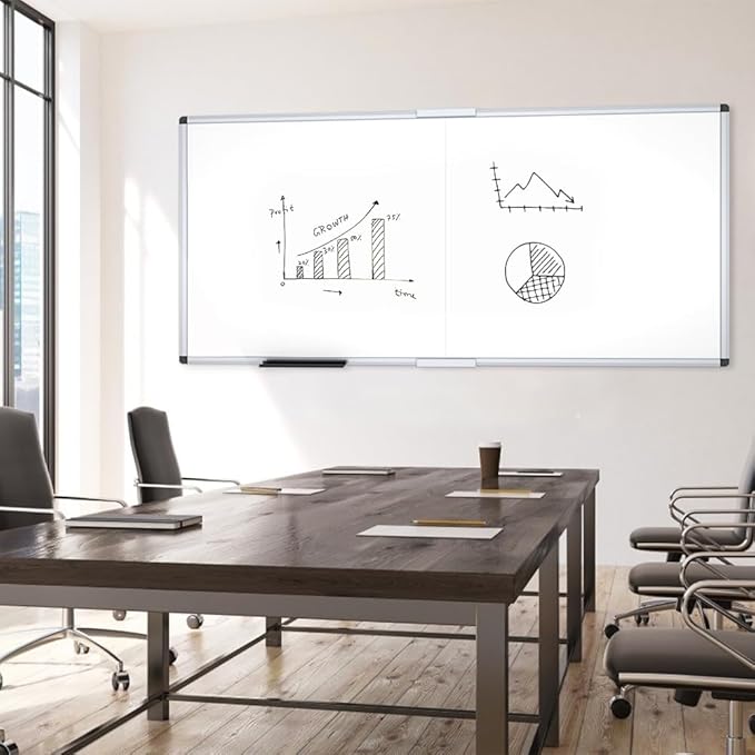 VIZ-PRO Magnetic Dry Erase Board, 96 X 48 Inches, Foldable Wall-Mounted Whiteboard with Silver Aluminum Frame & Marker Tray for School Office and Home 8' X 4'