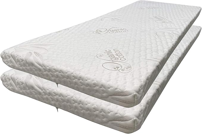 Foamma 3” x 30” x 72” High Density Foam Bunk Mattress, Organic Cotton Cover, Made in USA, Comfortable, CertiPUR-US Certified, 2 Pack