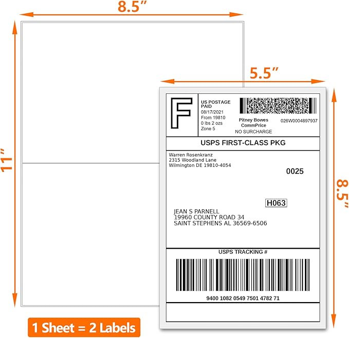 SJPACK 10000 Half Sheet Laser/Ink Jet Shipping Label 5-1/2" X 8-1/2" Blank White Labels(10000 Labels)