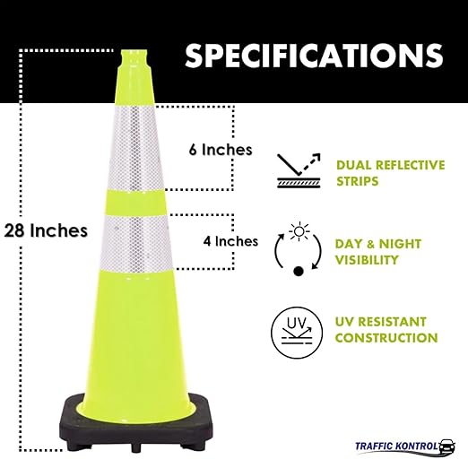 190 Pack 28" Inch Lime Traffic Safety Cones with Dual Reflective Collars - High Visibility Industrial Pylons Traffic Cones for Road, Parking Lots, Driving, Construction