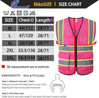 Construction Vest Pink,5 Pockets Reflective Safety Vest for Men Women High Visibility Work Vest with Zipper Front,Meets ANSI/ISEA Standards(EK175-Pink-L)
