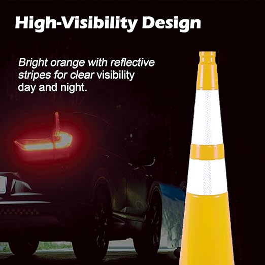 4 Pack 36 Inch Yellow PVC Safety Cones with Black Base, Extra Tall Traffic Cones for Road Construction, Garage Entrance, Outdoor Events (4, Yellow, 36 Inch)