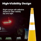 8 Pack 36 Inch Yellow Traffic Cones with Reflective Strips, Large Black Base Safety Cones for Industrial Sites, Warehouses and Emergency Marking (8, Yellow, 36 Inch)