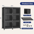 120GAL Storage Bins with Lid and Wheels, Stackable Closet Organizers and Storage Drawer, Collapsible Storage Box with Dividers, Foldable Plastic Cabinets for Room, Kitchen, 3 Pack Black