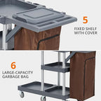 Commercial Housekeeping Utility Cart, Janitorial Cleaning Carts On Wheels, Janitorial Cart with Cover and Vinyl Bag, 3 Shelf Service Carts for Hotel/Stores/Restaurants/Hospitals/Schools/Business