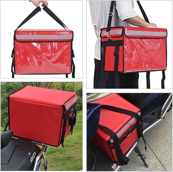 TooCust Red XXL Insulated Food Delivery Bag - 19.7" x 15" x 15", Commercial Insulated Pizza Delivery Bag with Divider, Waterproof & Foldable, 62L Can Hold Up to 7 Boxes of 14" Pizza Box