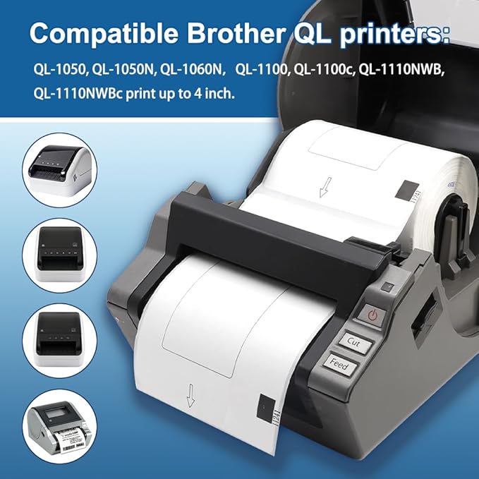Replace for DK-1241 Die-Cut Large Shipping Label Rolls, 4''x 6''(102 mm x 151 mm) 200/Roll DK Labels Compatible with Brother QL-1050 1100 1110nwb Printer (1 Roll+1 Frame)