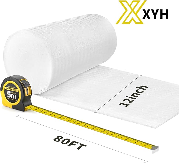 XYH Packing Foam Rolls,12 "Wide X 80' Length Foam Wrap Rolls, Moving, Shipping, Glasses, China, Dishes, Stuffing of Carton, with 30 Pcs Fragile Stickers.
