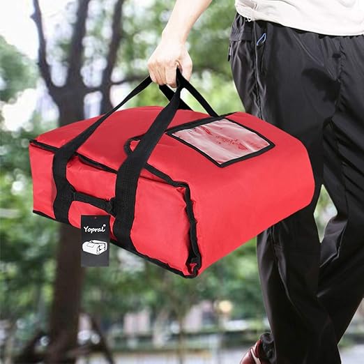 Insulated Pizza Bag Thermal Pizza & Food Delivery Bags Commercial Professional Warmer Carrier Pizza Boxes Moisture Free for 2-16" or 2-18"(Red)