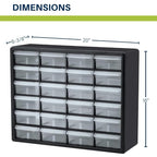 Akro-Mils 24-Drawer Plastic Drawer Storage Cabinet for Garage Organization, Bead Organizer, Building Bricks Storage, Teacher Toolbox, Makeup Organizer, 20-Inch W x 6-Inch D x 16-Inch H, 10124 Red
