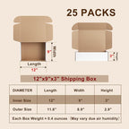 12x9x3 Inches Shipping Boxes Set of 25, White Corrugated Cardboard Box, Mailer Boxes for Small Business