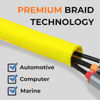 3/8 inch Split Braided Cable Management Sleeve for USB Cable Power Cord Audio Video Cable, High-Temperature Automotive Harness Wire Loom Cord Protector from Cat Dog Chewing (Yellow, 10FT)