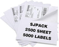 SJPACK 5000 Half Sheet Shipping Labels for Laser/Inkjet Printers - 5-1/2" X 8-1/2" Blank White Labels