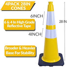 BESEA 4PACK 28” inch Traffic Safety Cones Yellow Road Parking Cones Heavy Duty Construction Cone Structurally Stable for Traffic Control at Public Place