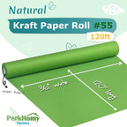 PerkHomy 36" x 1,440" (120') Medium Green Kraft Paper Roll for Craft Bulletin Board Paper Art Table Covering Crafting Gift Wrapping Bouquet Packing Parcel 80GSM 55LB (Medium Green, 36" x 120')