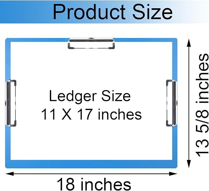 Acocony 11x17 Clipboard Three Clip Super Tough Extra Large Clipboard 11 x 17 PP Plastic Not Fragile Blue Pack of 2