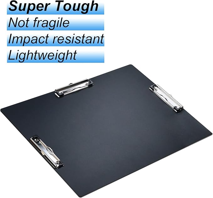 Acocony 11x17 Clipboard Three Clip Super Tough Extra Large Clipboard PP Plastic Not Fragile 11 x 17 Clipping Board Black Pack of 2