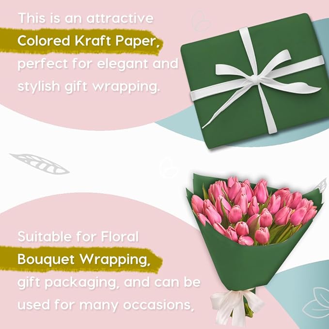 PerkHomy 24" x 2,400" (200') Dark Green Kraft Paper Roll for Craft Bulletin Board Paper Art Table Covering Crafting Gift Wrapping Bouquet Packing Parcel 80GSM 55LB (Dark Green, 24" x 200')