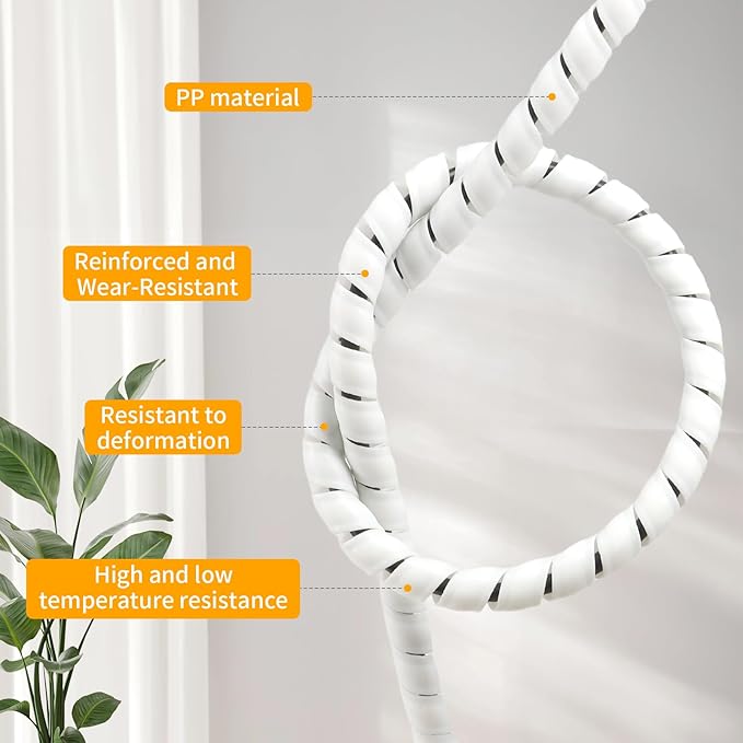 Spiral Wire Wrap, 9.84ft, 16.4ft, 33ft Spiral Cable Wrap Sleeve Hose for Computer, Power, Audio & Video Cords Stop Cord Tangle and Detangler (White, 8mm (5/16")-33ft)