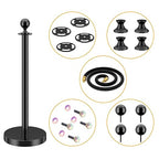 LOVMOR Stainless Steel Stanchion Post, 5 FT Black Carpet Ropes, Stanchion Post with Ball Top, Hollow Base and Velvet Ropes Safety Barriers Set for Party