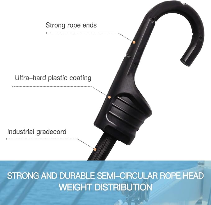 ZHOUBIN 24 Inch Black Bungee Cords with Hooks Heavy Duty, 2 Pcs