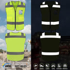 TCCFCCT Hi Vis Vest 5 Pockets High Visibility Reflective Safety Vest for Men Women, Neon Construction Vest with Horizontal Strip for Walkie-talkie & ID Card, Meets ANSI/ISEA Standards, T5-Yellow, 3XL