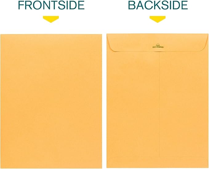 Clasp Envelopes – 9.5x12.5 Inches Brown Kraft Catalog Envelopes Letter Size -15 Pack - with Clasp Closure & Gummed Seal – 28lb Heavyweight Paper Envelopes for Home, Office, Business, Legal or School