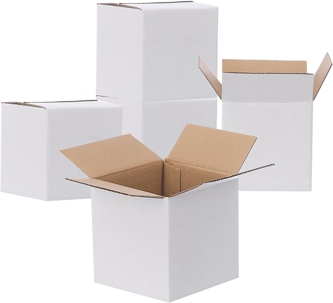 FARRAY Shipping Boxes 4x4x4 inches (Inner Size), 30 Pack Sturdy Kraft Corrugated Small Cardboard Boxes for Mailing Packing, White