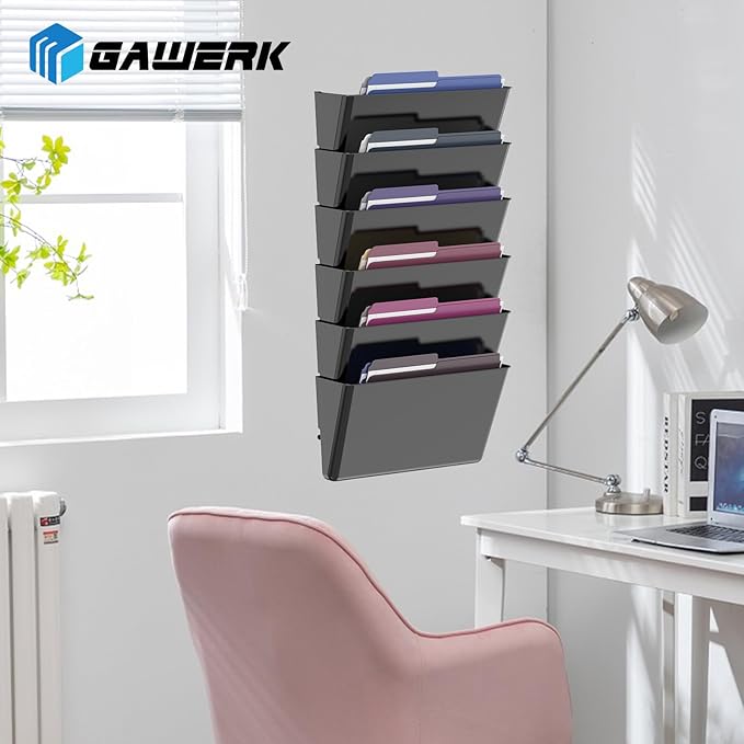 Clear Acrylic Single Pocket, Plastic Hanging Wall Mount File Holder for Office Home (Black, 4 Pack)
