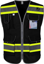 TCCFCCT Safety Vest 9 Pockets High Visibility Reflective Safety Vest for Men Women, Hi Vis Work Vest with Fluorescent Yellow Extend Edge for Workers, Surveyors, Meets ANSI/ISEA, (DB-Black, 3X-Large)