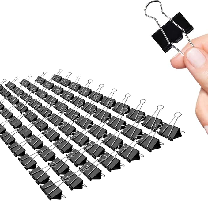 Medium Binder Clips, 72 Pack, 1 Inch, Standard 25mm, Black, Small Fold Clamp, Capacity 0.47 Inch, Metal Paper Clips, Office Clips, School & Home Use