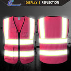 Construction Vest Pink,5 Pockets Reflective Safety Vest for Men Women High Visibility Work Vest with Zipper Front,Meets ANSI/ISEA Standards(EK175-Pink-L)