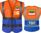 High Visibility Safety Reflective Vest with Pockets and Zipper Construction Hi Vis Work Vest (XX-Large, Orange/Blue)