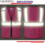 Safety Vest for Men Women Reflective with Multiple Pockets Mesh High Visibility Construction Work Vest,Meets ANSI/ISEA Standards(EK1-178-Pink-XL)