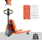 Tory Carrier Classic Electric Power Lithium Battery Pallet Truck/Jack 3300lb Capacity 48" x27" Fork Length Used in Indoor Storage and Handling-Orange Style 2PC