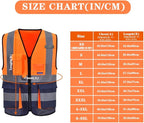 Orange&Navy 4XL-5XL High visibility vest,Reflective Safety Vest Workwear 7 Pockets Hi Vis Durable Vest with Reflective Tapes 4 Lower Pockets