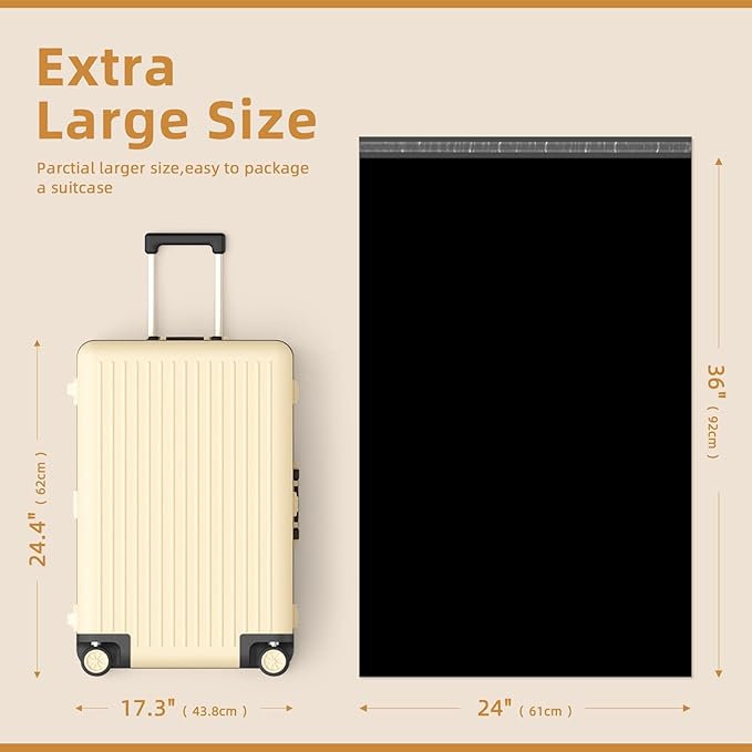 Fuxury Poly Mailers Large 24x36" 25 Pcs, XXL Shipping Bags Bulk for Clothing, Strong Adhesive Shipping Envelopes for Small Business Suppliers,Waterproof Mailers 2.5mil Poly Bag Mailing Envelopes Black