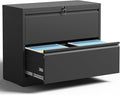 2 Drawer Lateral File Cabinet with Lock, Metal Filing Cabinets for Home Office, Steel Storage Wide File Cabinet for Letter/Legal/F4/A4 Size with Hanging Bars, Assembly Required (Black)