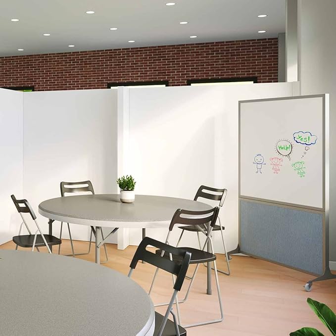 DivideWrite Mobile Whiteboard | Double Sided Dry Erase Board | Portable Office Cubicle Partition | Display for Classrooms, Conference Rooms, Meeting Areas and More | Mocha Fabric 6' Wide x 6' Tall