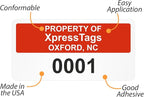 XpressTags 1" x 2" Sequential Number Custom Labels, Fixed Inventory Asset Tags, Permanent Adhesive Vinyl Stickers for equipments Pack Sizes 100 to 5000, Made in USA