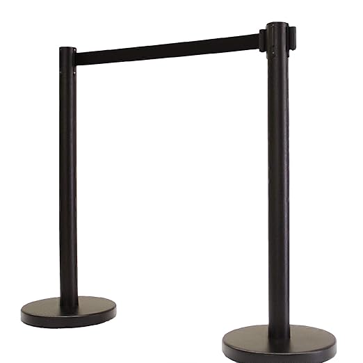 VIP Crowd Control Retractable Belt Stanchion Queue Safety Barrier Set, 36" Ht, 78" Black Belt + Wall Bracket (6 Posts+WBracket)