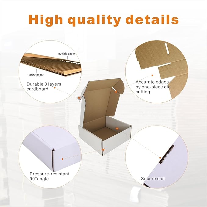 400 Pack 5x5x2'' Small Shipping Boxes, Corrugated Cardboard Mailers for Business, White (CM552-400)