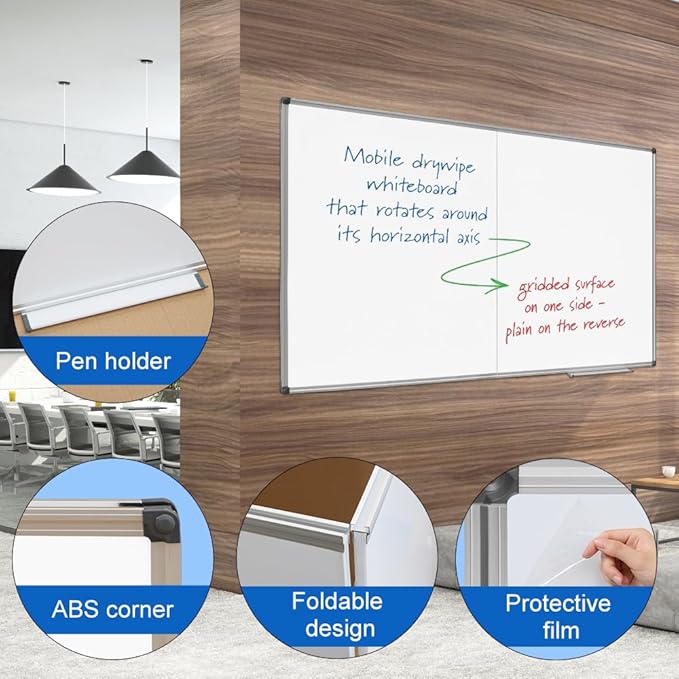 Giant Magnetic Whiteboard 72 x 36 Inch, Foldable Extra Large Dry Erase White Board with Pen Tray, Big Aluminum Frame Folding Message Presentation Board for Wall