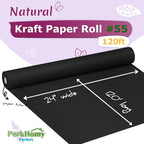 PerkHomy 24" x 1,440" (120') Black Kraft Paper Roll for Craft Bulletin Board Paper Art Table Covering Crafting Gift Wrapping Bouquet Packing Parcel 80GSM 55LB (Black, 24" x 120')