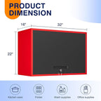 Yizosh Metal Garage Wall Cabinet with Doors and Shelves,Wall Mounted Metal Storage Cabinet, Floating Steel Tool Cabinet for Garage,Basement,Kitchen,Warehouse (Red Black,21.6" H)