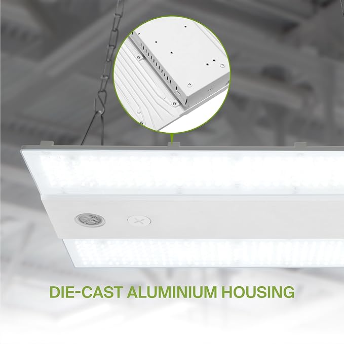 ASD LED Linear High Bay Light Fixture, Commercial Shop Lighting | 3CCT, Dimmable, Power Adjustable, DLC Premium, UL Listed | 220W 34000LM 3500-5000K 200-480V | Warehouse, Garage, Workshop Lamp | White