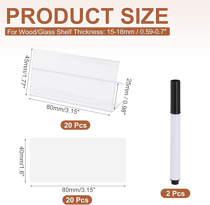 PATIKIL 3.1" x 1.8" Wire Shelf Label Holder, 20 Pack Reusable Plastic Price Tag Display Clip for 0.79" to 0.98" Thick Shelves with Paper Inserts Pens for Home Market Store, Clear