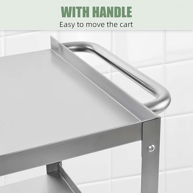 Hally Stainless Steel Utility Cart 3 Tier NSF Commercial Heavy Duty Metal Mobile Food Rolling Cart with Handle and Wheels for Kitchen, Restaurant, Hospital, Laboratory and Home, 31" L x 19" W x 34" H