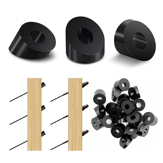 Helffer 50 Pack 1/4" ID Black Angle Beveled Washers for Cable Railing, Stainless Steel 30 Degree Washers for 1/8" 3/16" 5/32" Stair Deck Cable Railing Kits