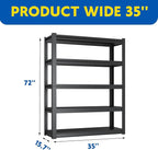 72''H Garage Shelving Heavy Duty,2500LBS Storage Shelves,5-Tier Adjustable Metal Shelve Storage Shelf Rack, Industrial Shelving Unit for Garage,Warehouse, Basement (35" W x 15.7" D x 72" H) 2PC